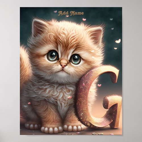 Cute Whimsical Kitty Cat Hearts Nursery Printable Poster