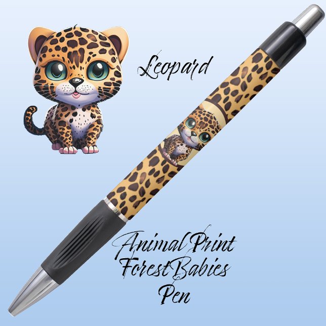 Cute Whimsical Leopard Safari Jungle Animal Print Pen (Leopard Kitty Cat Customizable ForestBabies Feline Kitten Animal Print Pen 🐆)