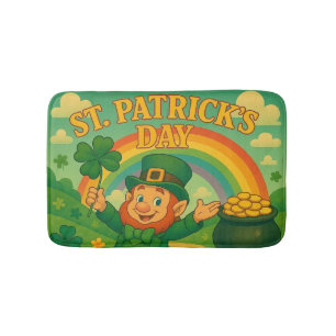 Cute, whimsical leprechaun Saint Patrick's Day Bath Mat