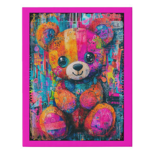 Cute Whimsical Lion Bear Faux Canvas Print