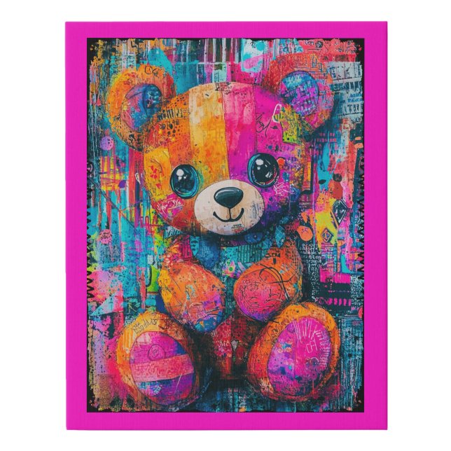 Cute Whimsical Lion Bear Faux Canvas Print (Front)