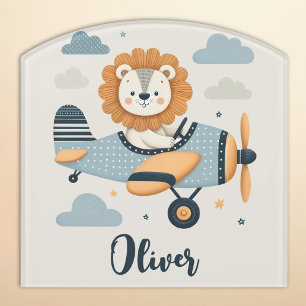 Cute Whimsical Lion Pilot Door Sign