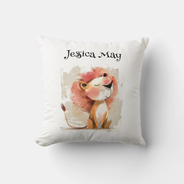Cute whimsical lion throw pillow (Front)