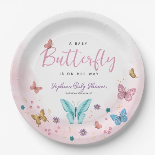 Cute Whimsical Little Butterfly Girls Baby Shower Paper Plates