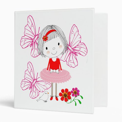 Cute Whimsical Little Girl Butterfly Flowers Binder