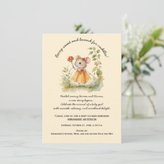 Cute Whimsical Little Mouse in Garden Baby Shower  Invitation