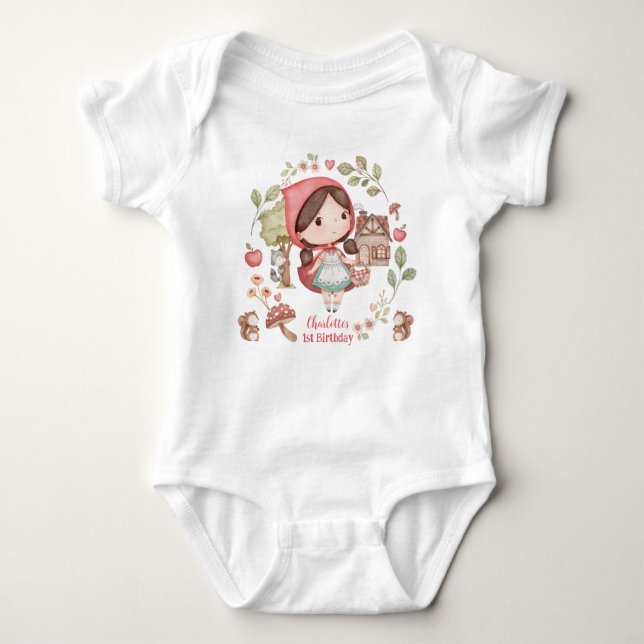 Cute Whimsical Little Red Riding Hood Birthday  Baby Bodysuit (Front)