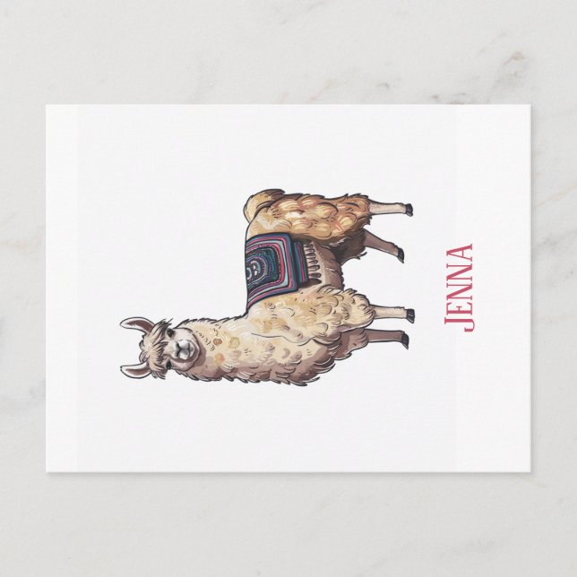 Cute Whimsical Llama Personalized  Postcard (Front)