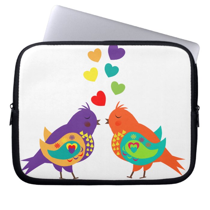 Cute Whimsical Love Birds and Hearts Picture Laptop Sleeves