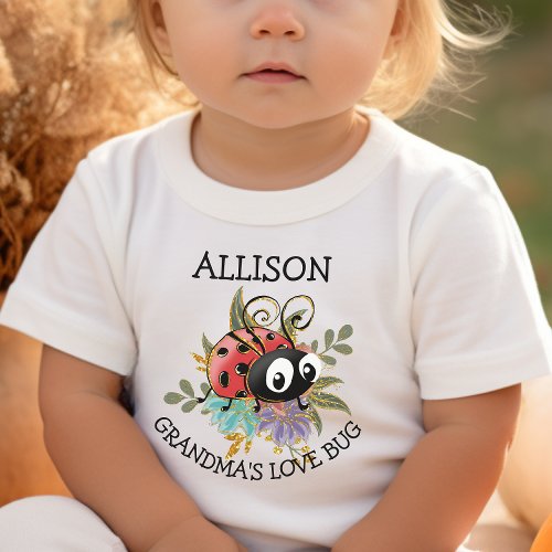 Cute Whimsical Love Bug Ladybug Floral Name  Toddler T_shirt