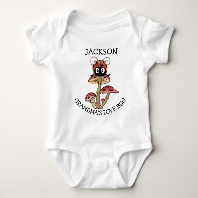 Cute Whimsical Love Bug Ladybug Grandchild Name Baby Bodysuit (Front)