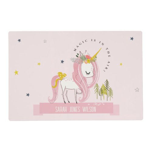 Cute Whimsical Magical Unicorn Pink Princess Kids Placemat