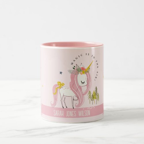 Cute Whimsical Magical Unicorn Pink Princess Kids Two_Tone Coffee Mug