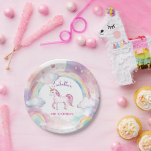 Cute Whimsical Magical Unicorn Rainbow Paper Plates