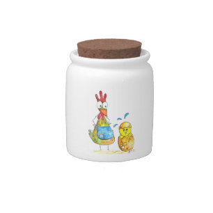 Cute Whimsical Mama Chicken with Baby Candy Jar