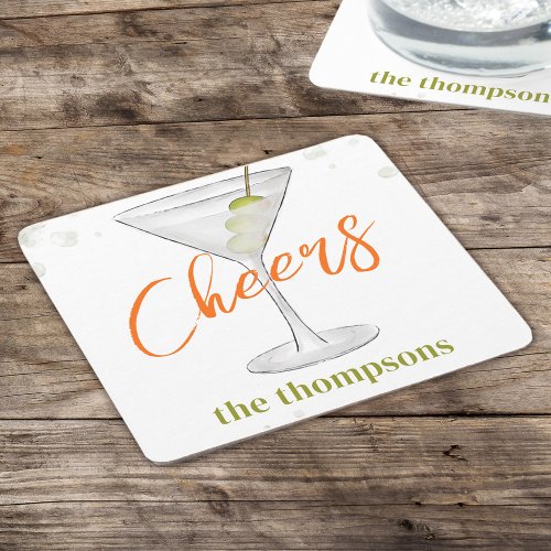 Cute Whimsical Martini Cocktail Simple Party Square Paper Coaster