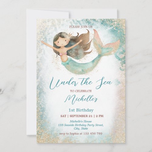 Cute Whimsical Mermaid Under the Sea Invitation