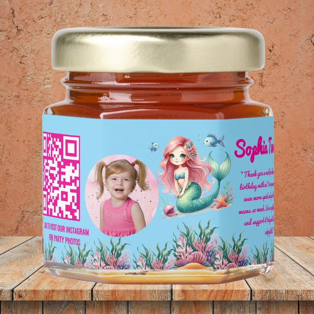 Cute Whimsical Mermaid Under the Sea Qr Code Honey Jar Favors (Creator Uploaded)