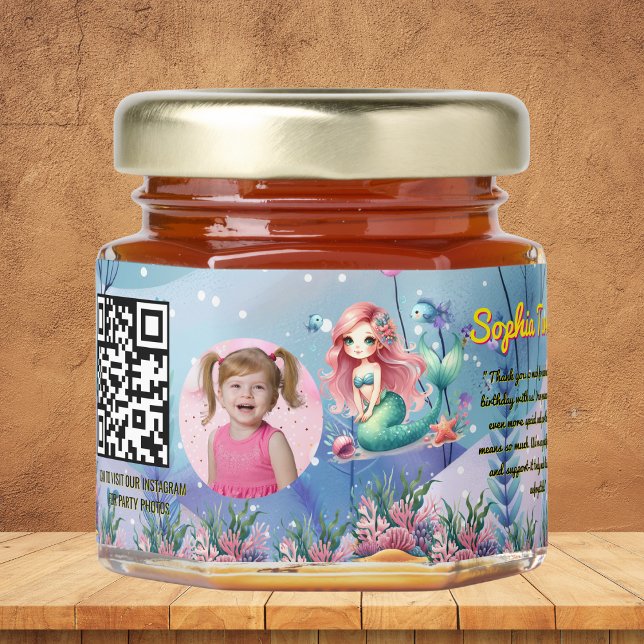Cute Whimsical Mermaid Under the Sea Qr Code Honey Jar Favors (Creator Uploaded)