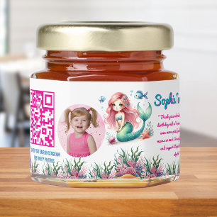 Cute Whimsical Mermaid Under the Sea Qr Code Honey Jar Favors