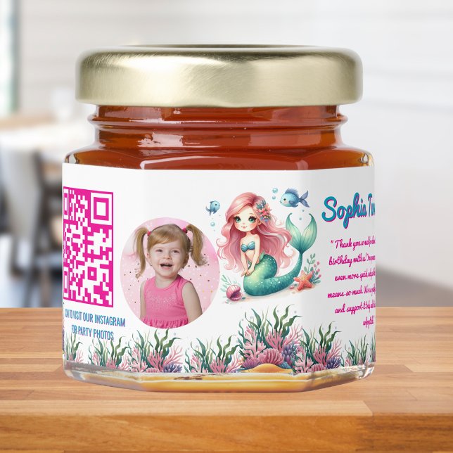 Cute Whimsical Mermaid Under the Sea Qr Code Honey Jar Favors (Creator Uploaded)