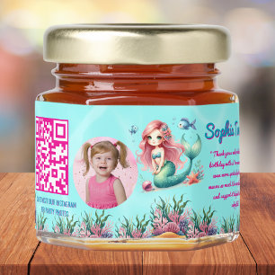 Cute Whimsical Mermaid Under the Sea Qr Code Honey Jar Favors