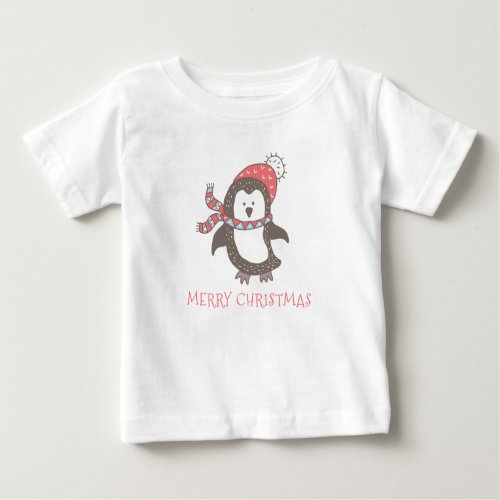 Cute Whimsical Merry Christmas Penguin Baby Baby T_Shirt