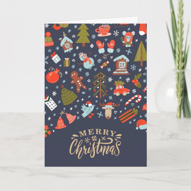 Cute Whimsical Merry Christmas Winter Personalized Holiday Card (Front)
