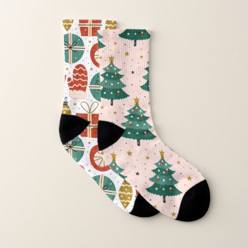 Cute Whimsical Mismatched Scandinavian Christmas Socks