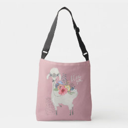 Cute Whimsical Modern Floral Llama I Love You Crossbody Bag