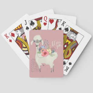 Cute Whimsical Modern Floral Llama I Love You Poker Cards
