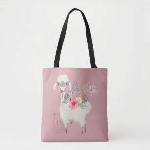 Cute Whimsical Modern Floral Llama I Love You Tote Bag