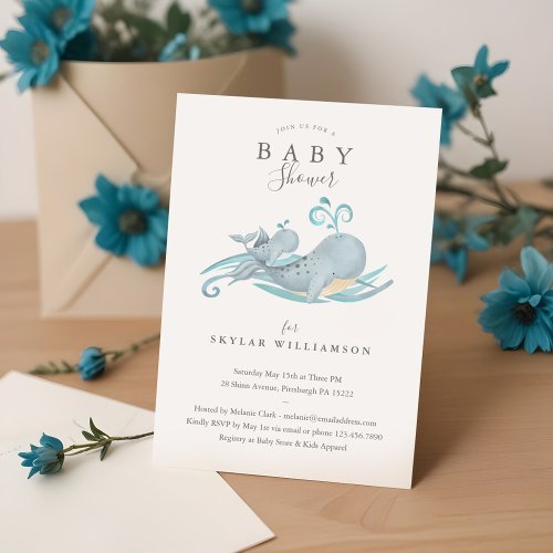 Cute Whimsical Mommy  Baby Whale Baby Shower Invitation