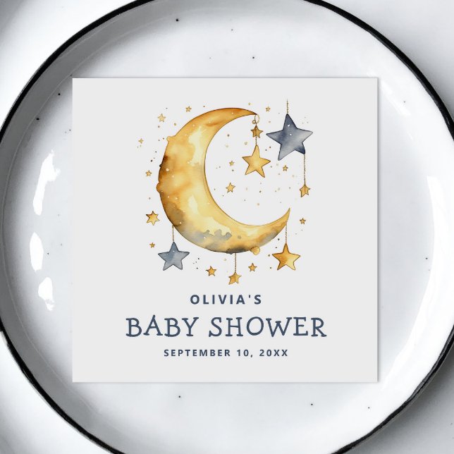 Cute whimsical moon & stars celestial baby shower  napkins (Creator Uploaded)