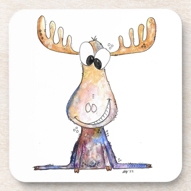 Cute Whimsical Moose Beverage Coaster (Front)