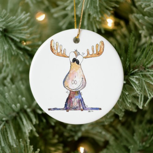 Cute Whimsical Moose Ceramic Ornament