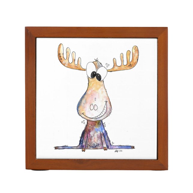 Cute Whimsical Moose Desk Organizer (Front)