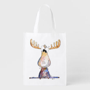 Cute Whimsical Moose Grocery Bag