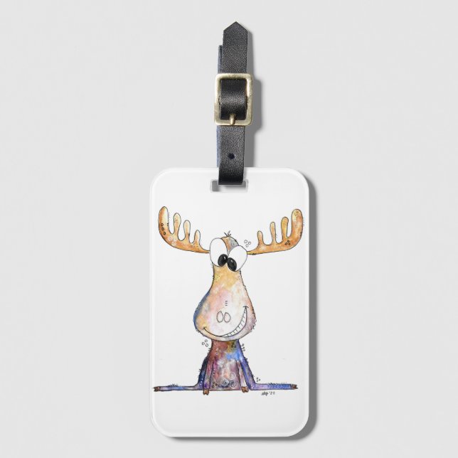 Cute Whimsical Moose Luggage Tag (Front Vertical)