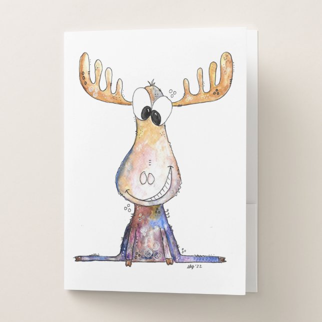 Cute Whimsical Moose Pocket Folder (Front)