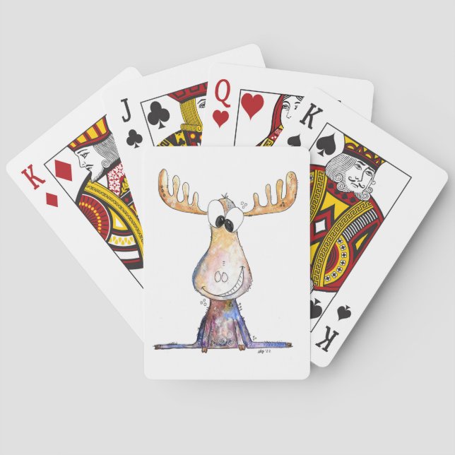 Cute Whimsical Moose Poker Cards (Back)