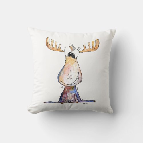 Cute Whimsical Moose Throw Pillow