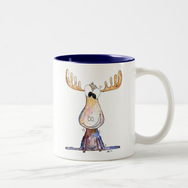 Cute Whimsical Moose Two-Tone Coffee Mug (Right)