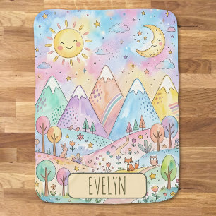 Cute Whimsical Mountains Sun and Moon Baby Blanket