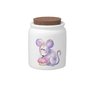 Cute Whimsical Mouse with a Cupcake Candy Jar