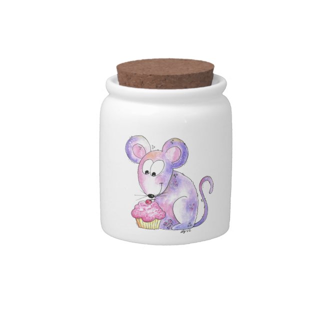 Cute Whimsical Mouse with a Cupcake Candy Jar (Front)