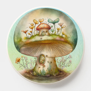Cute whimsical mushroom toadstool house watercolor PopSocket