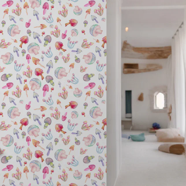 Cute Whimsical Mushrooms Illustration Pattern Wallpaper | Zazzle