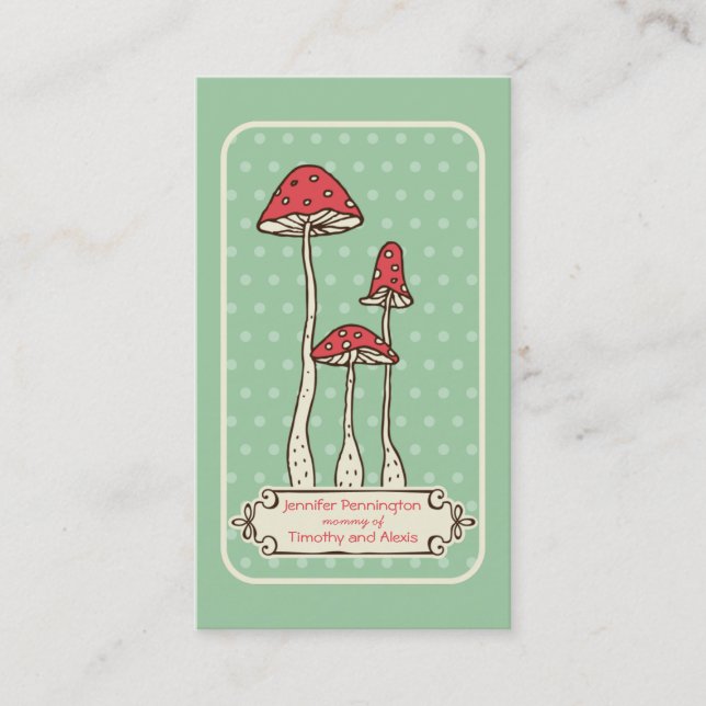 Cute whimsical mushrooms parent calling card (Front)