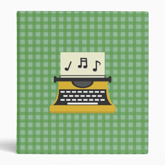 Cute Whimsical Music Note Typewriter 3 Ring Binder (Front)